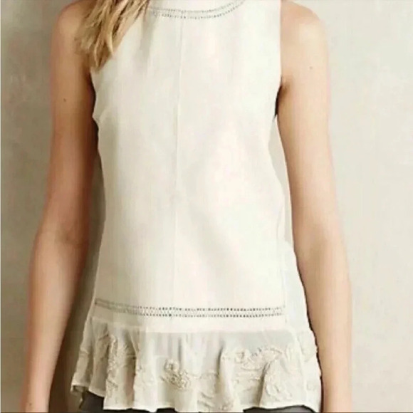 Anthropologie Leifsdottir beige eyelit leather top - Picture 1 of 13